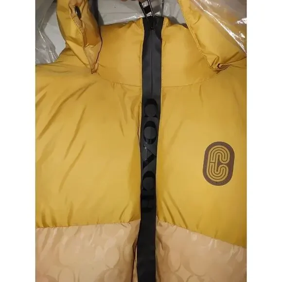 Coach Men's Colorblock Down Jacket Yellow Brown Multi Size XL $650